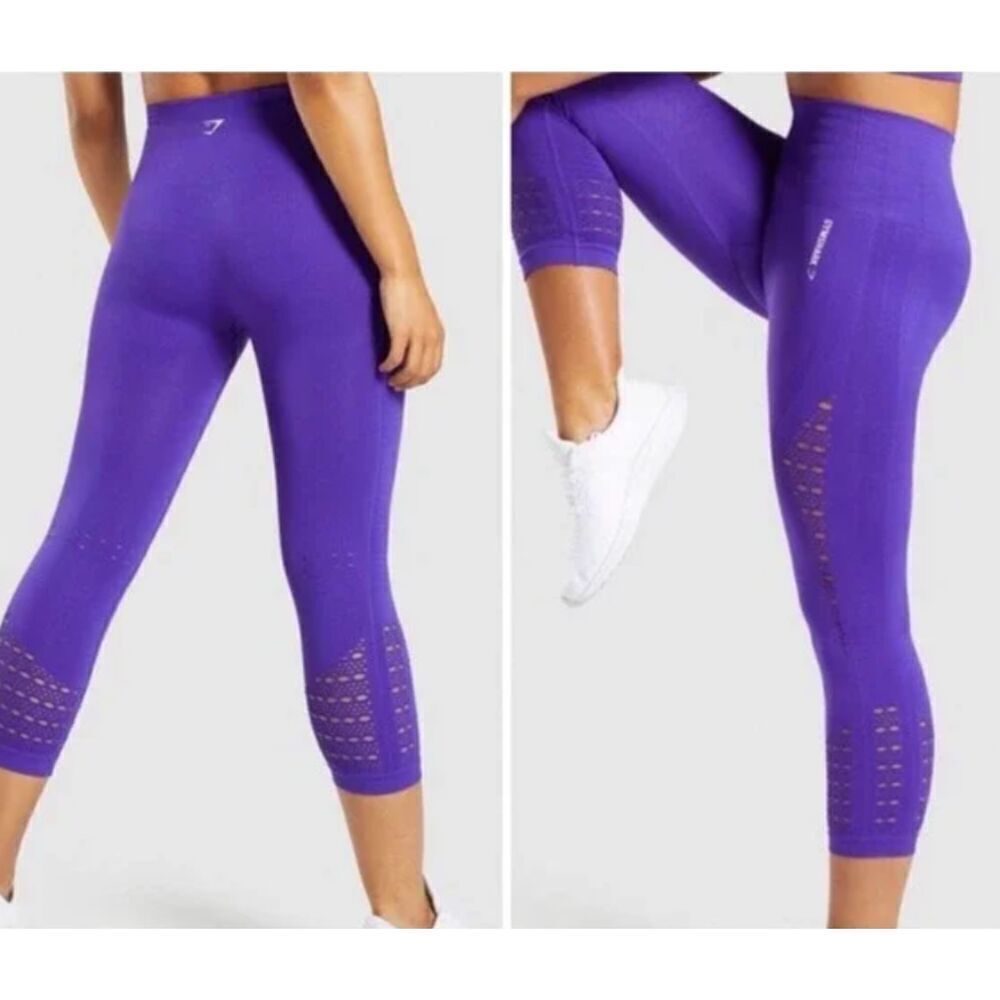 GYMSHARK‎ Energy+ Seamless Stretch Cropped Mesh Leggings Contoured Purple Small